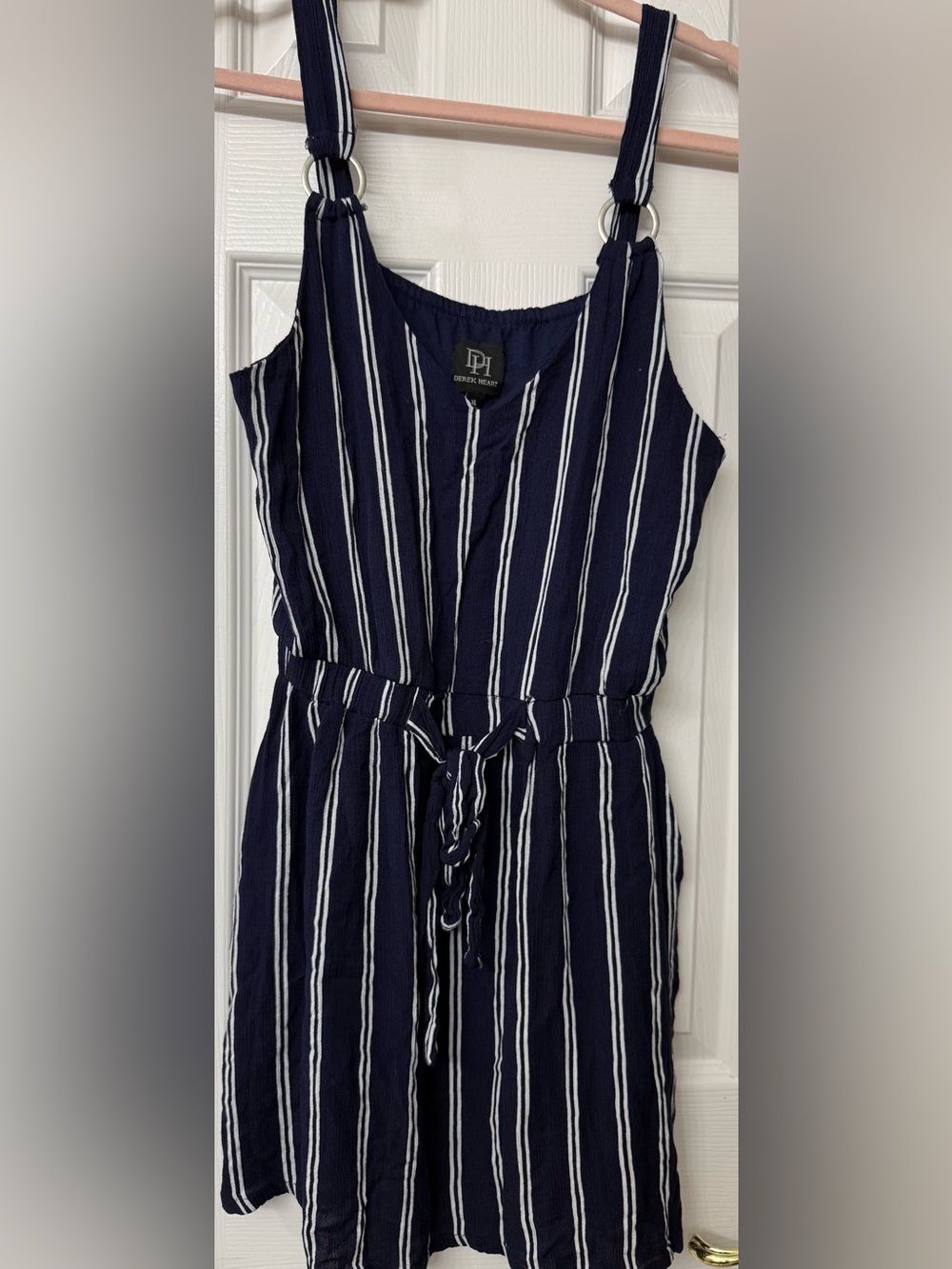 Derek Heart Navy and White Striped Sleeveless Belted Dress